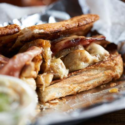 Chicken Cordon Bleu Sandwich., close-up.