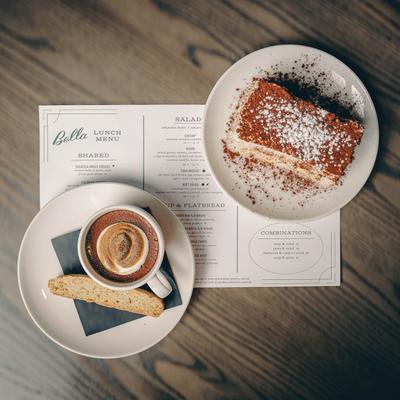 Chocolate Pot De Crème  and tiramisu plates.