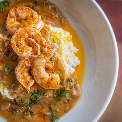 Shrimp and Grits served, top view