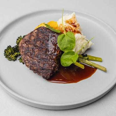 Twelve oz ribeye steak.