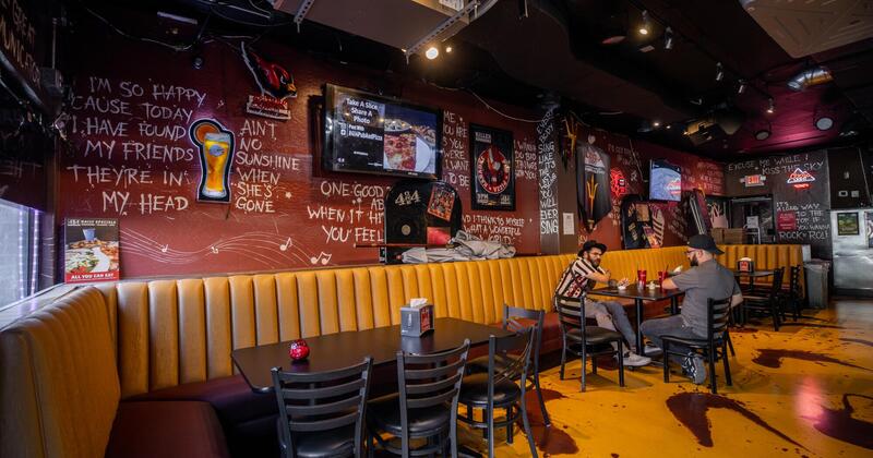 Restaurant interior, tables lined up