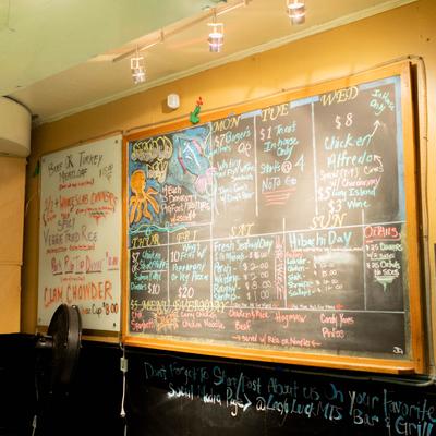 Interior, specials on a chalkboard