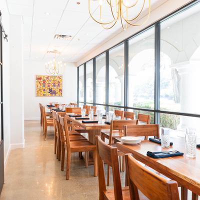 Dining tables by the window.