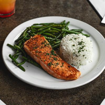 Salmon served on a plate.