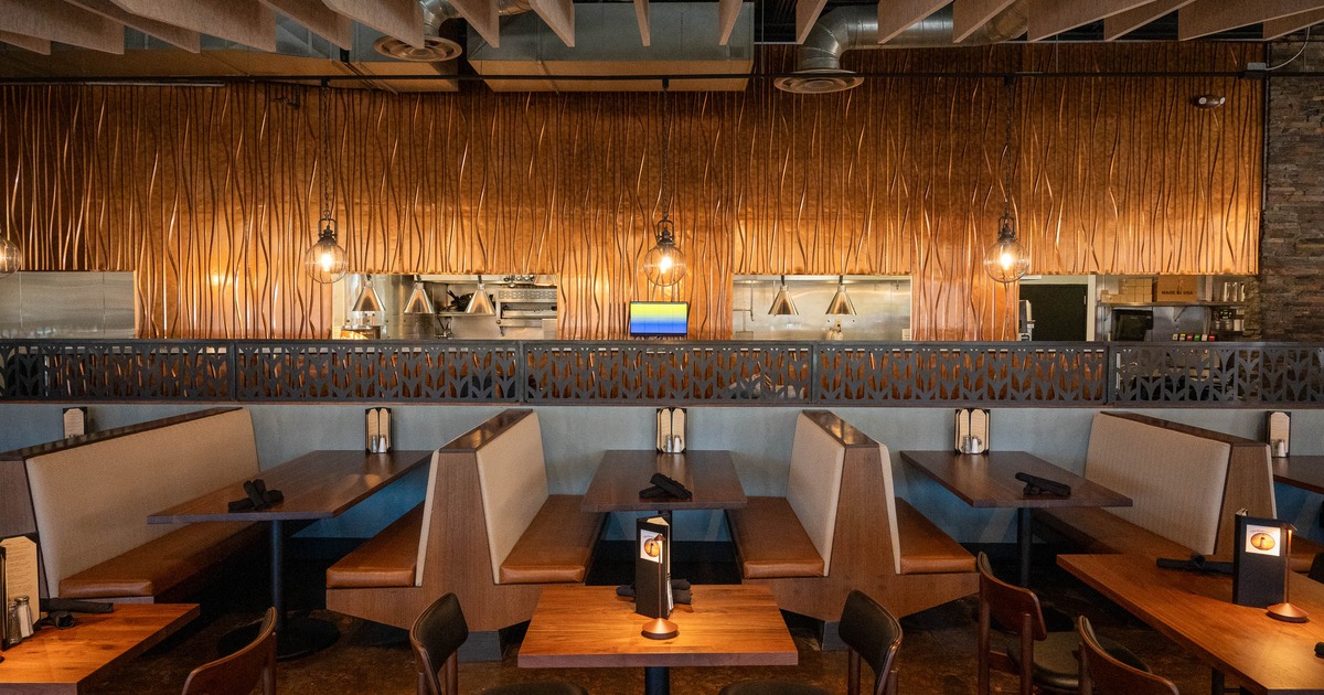 Interior, restaurant booths in dining area