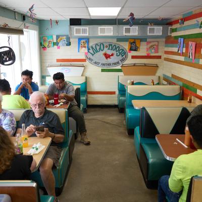 Dining area, customers dining.