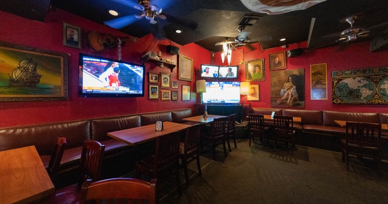 Interior, seating area, banquette seating