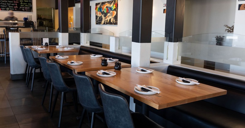 Interior, set  tables ready for guests