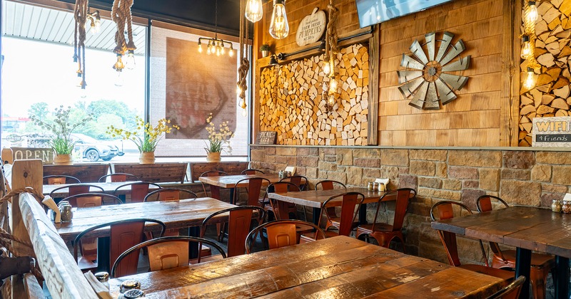 Interior, rustic wooden dining area