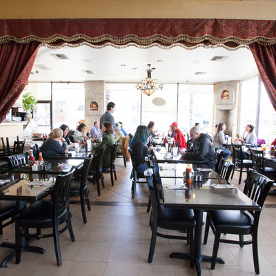 Interior, guests dining.