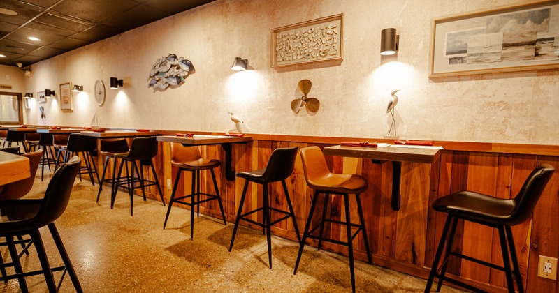 Interior, tall tables and bar stools