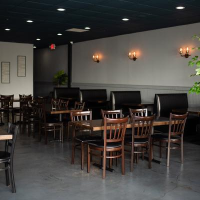 Dining area, tables and seating.