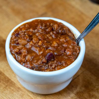 A bowl of Barbs Beans.