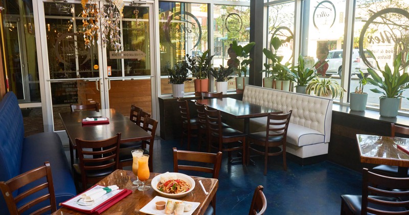 Dining area, tables, and booths