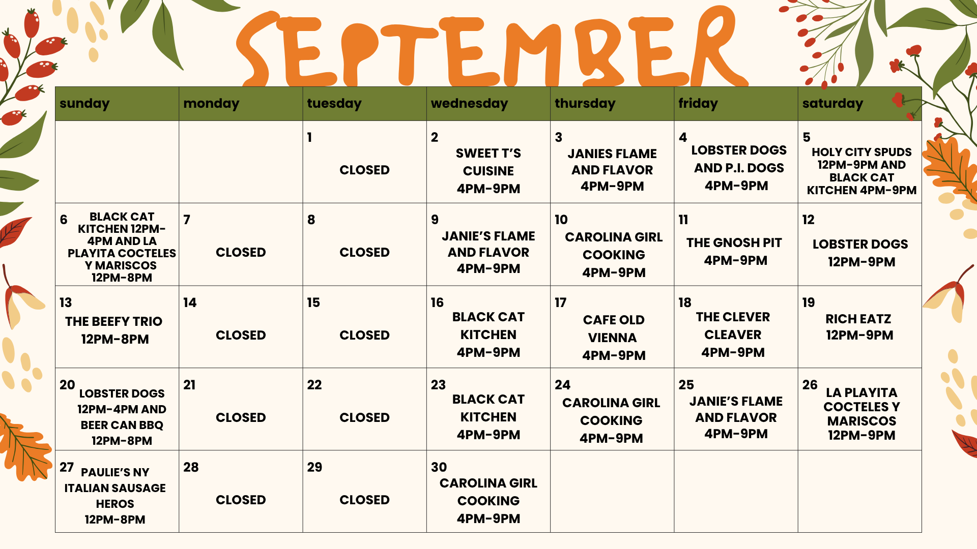 Food Truck Menu