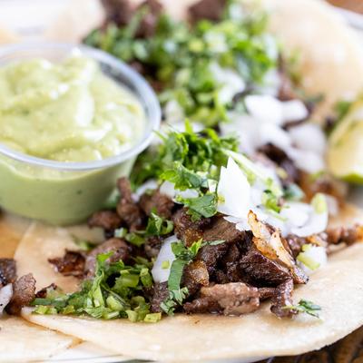 Steak tacos, closeup.