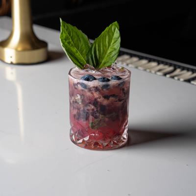 Blueberry mojito, served.