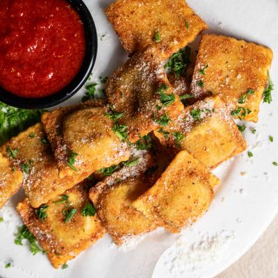 Toasted Ravioli with a tomato sauce.