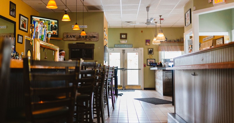 Interior, bar area, entrance door