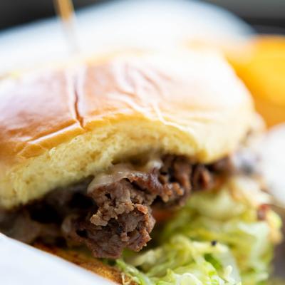 Hot roast beef sandwich.