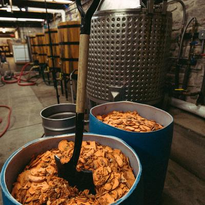 Chopped up sweet potatoes read to be cooked for our sweet potato vodka mash