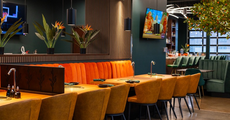 Interior, diner area, table, chairs