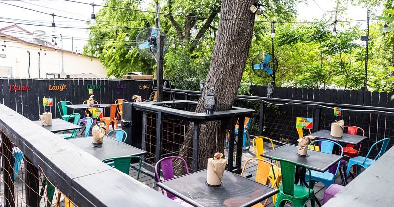Outdoor terrace with tables and chairs