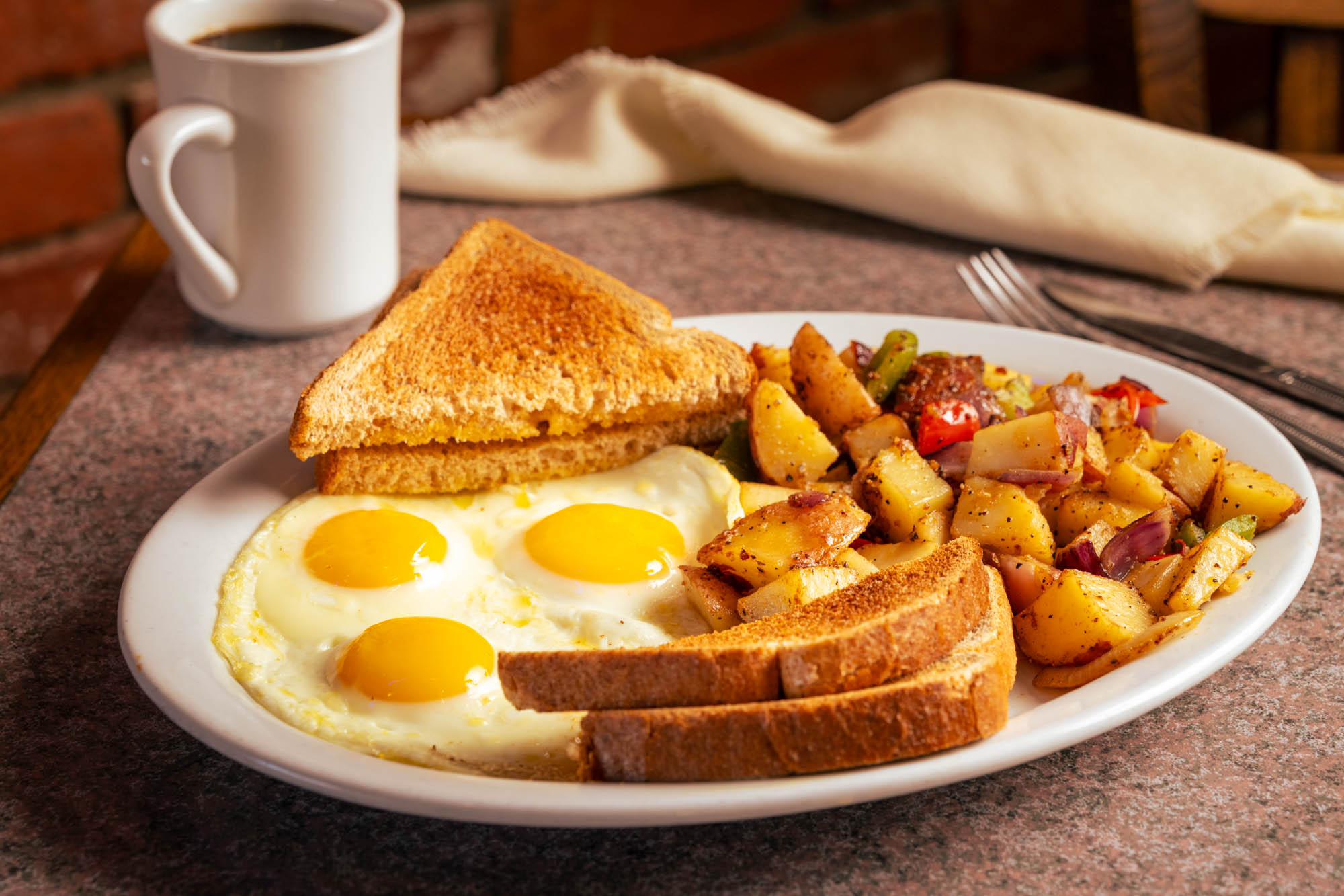 Get a real breakfast at Route 66 Classic Grill. Eggs, bacon, sausage, hot cakes and more!
