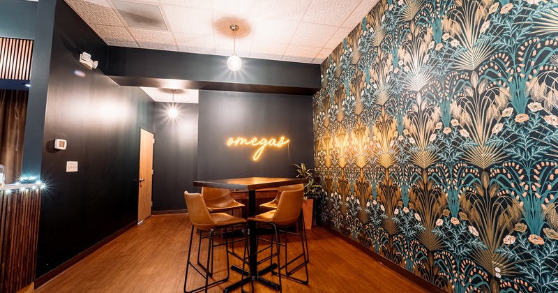 Restaurant interior, bar table for four guests