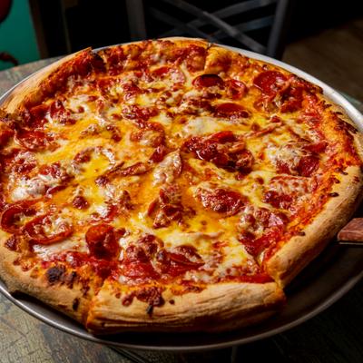 Whole pepperoni pizza.