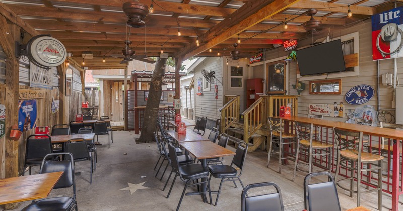 Roof covered seating space outside