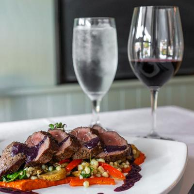 Broken Arrow Ranch Antelope Tenderloin with butternut squash, baby kale, pearl onions.