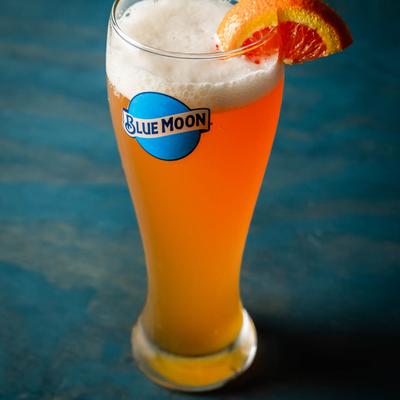 Blue Moon beer with orange slice.