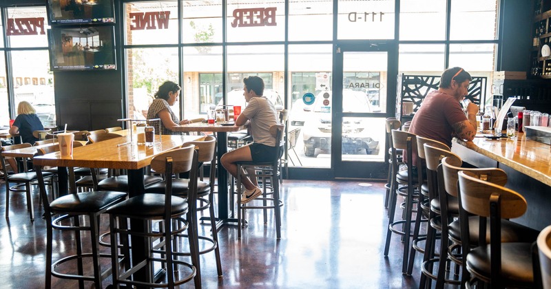 Interior, seating area with guests