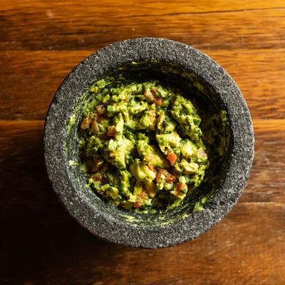 Guacamole dip, top view.