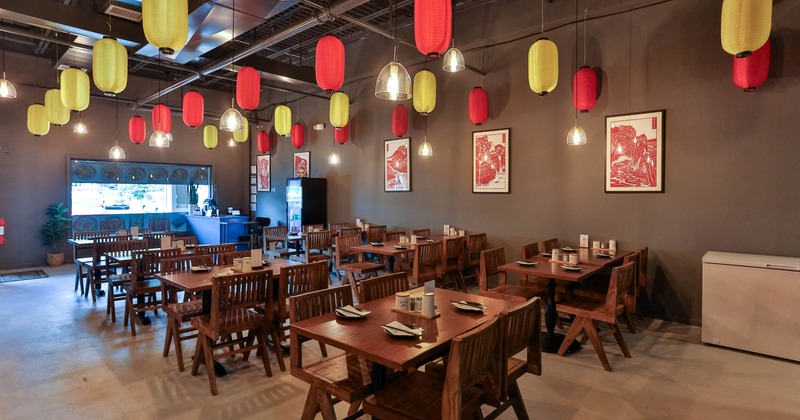 Interior, dining area with tables and chairs