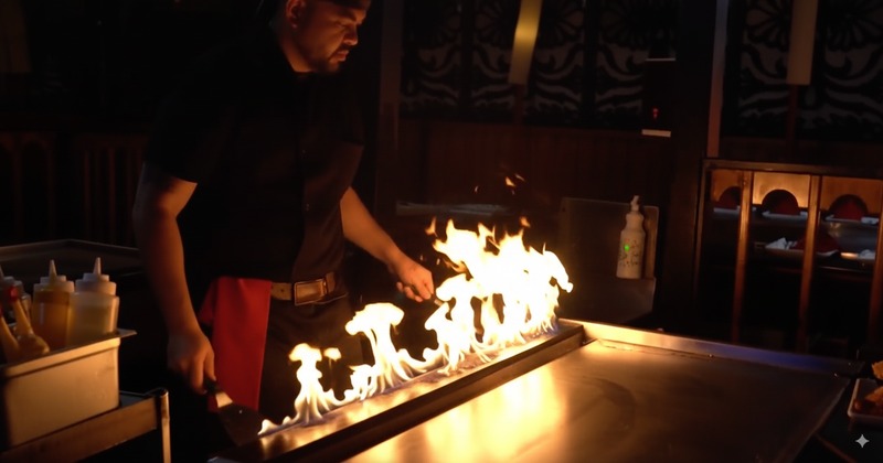 Cheff cooking over open flame