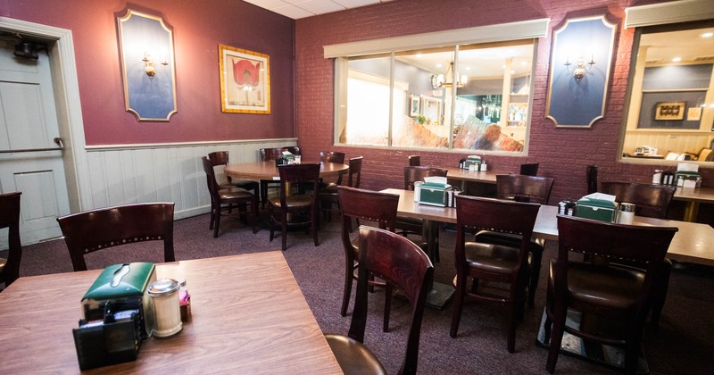 Interior, seating area with tables and chairs