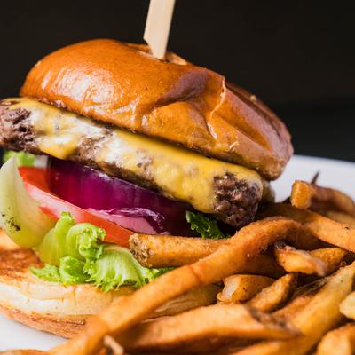 Classic Cheeseburger served fries.