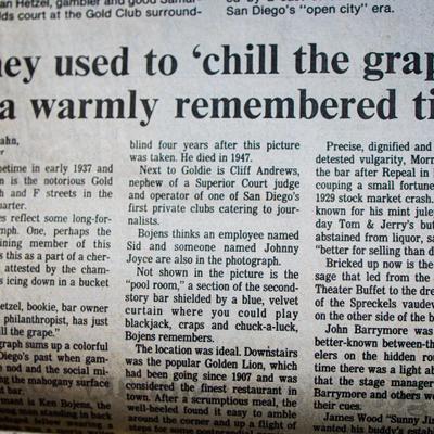 A close-up of an old newspaper article about San Diego historical events