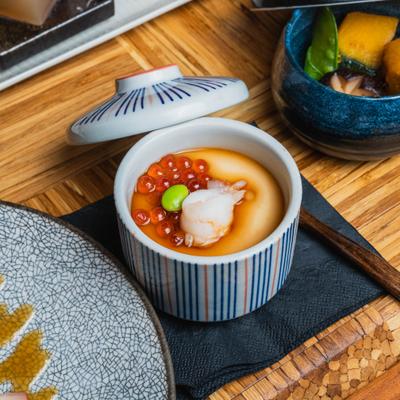 Serving of a traditional Japanese savory steamed egg custard.