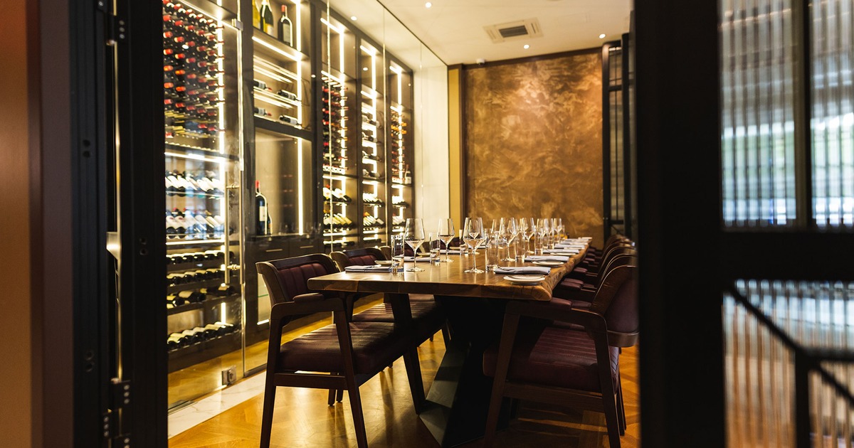 Interior, wine room with set table