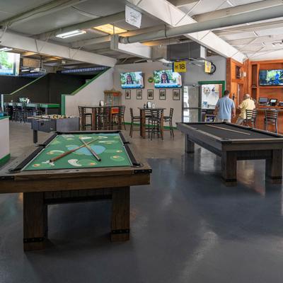 Interior, billiards tables, tables, chairs