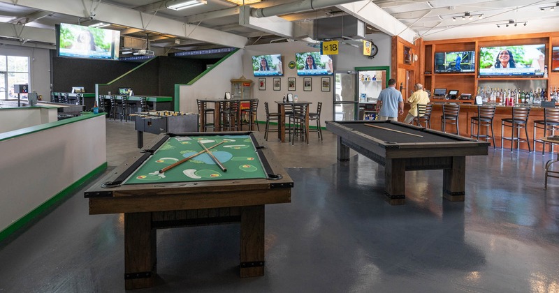 Interior, billiards tables, table, chairs, bar