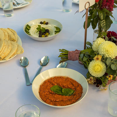 Two types of dips for flat bread and table decorations