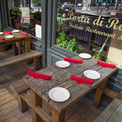 Table set for guests on patio