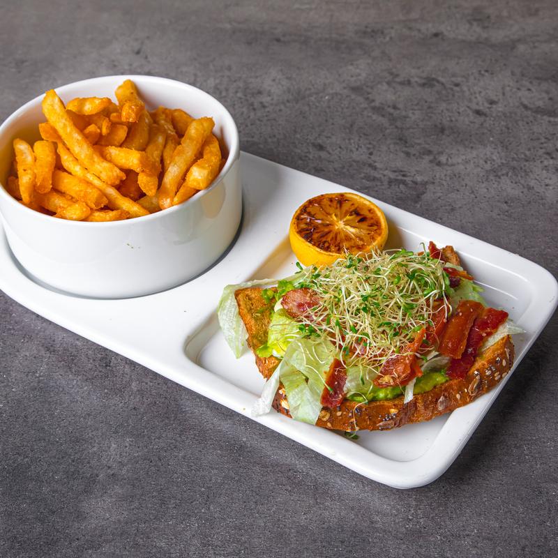 menu item 73 of 111, 1/2 Open Faced Avocado Toast Duet Special 1/2 Open Faced Avocado Toast Duet Special