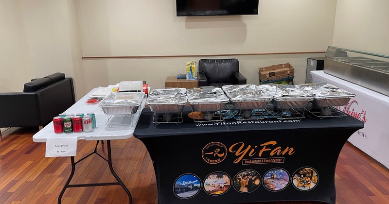 A long dining table for a reception