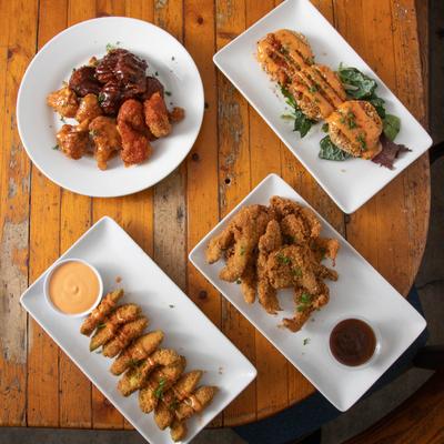 Assorted dishes served on the table, top view