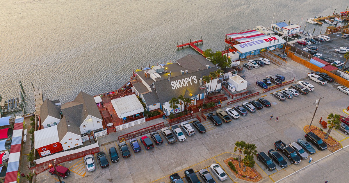 Aerial view of the restaurant and waterfront
